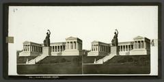 Historic stereoscopic photograph of the Bavaria statue and Ruhmeshalle in Munich taken circa 1860-1870