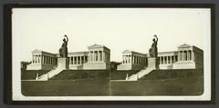 Historical stereoscopic photograph of the Bavaria statue and Ruhmeshalle in Munich, Bavaria