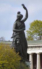 Bavaria statue with lion in spring after reconstruction