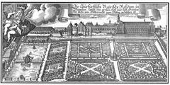 Engraving of Hofgarten garden at Residenz Munich from 1701