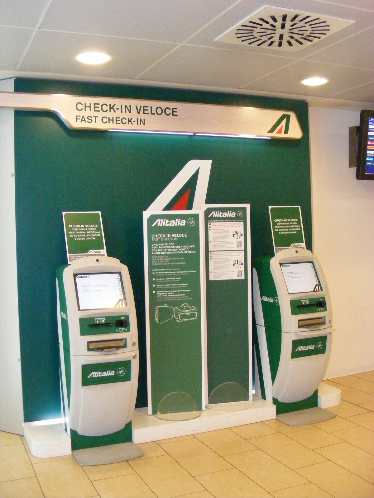 Alitalia Fast Check-In ticket machines at Florence Peretola Airport 1st floor