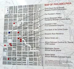 Exhibit panel titled 'Freedom and Slavery in the Making of a New Nation' at the President's House Site in Philadelphia