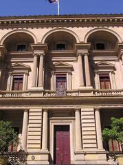Entrance door of the Old Treasure House in Melbourne with intricate architectural details