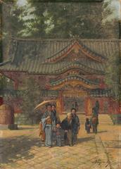 Family visiting Ueno Tōshō-gū shrine in Tokyo during A Shrine Visit by Harada Naojirō