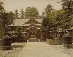 Hand-colored albumen print photograph of Toshioagu Temple from 1865
