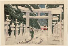 Heavy snow covering the Tôshôgû Shrine in Ueno during winter