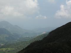 Scenic hiking trail in Yangmingshan National Park with lush greenery and mountainous backdrop
