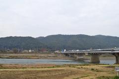 Distant view of Matsunoo Taisha Shrine with Matsunoo Mountain in the background