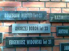 Memorial plaque for Andrzej Boroń at Osobowicki Cemetery remembrance wall