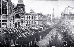 Christchurch volunteers firing a feu-de-joie during proclamation of New Zealand's dominion status