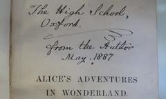Alice in Wonderland book signed by the author and gifted to Oxford High School for Girls under Lucy Soulsby
