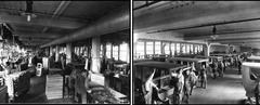 Historical black and white aerial view of Packard automobile manufacturing plants 1 to 9 and factory number 10 in 1910