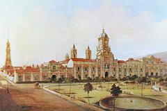 Plaza de Armas in Santiago de Chile with colonial buildings and people