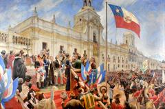 Historical scene of the Proclamation and Oath of Chile's Independence in Santiago's Plaza de Armas on February 12, 1818