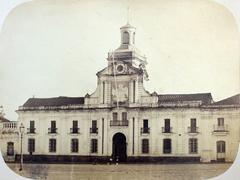 Historical Palacio de la Real Audiencia de Santiago in Chile with classical colonial architecture