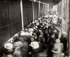 Crowd of people gathered around animal cages at Artis zoo in Amsterdam, 1917