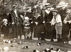 Children and parents watching guinea pigs at Artis zoo in Amsterdam, 1919