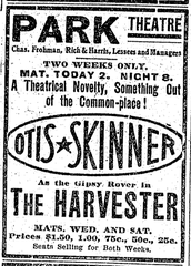 1904 advertisement for Park Theatre in Boston Massachusetts USA