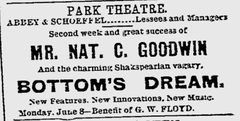 Advertisement for Park Theatre in Boston Massachusetts 1885