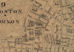1886 detailed map of Boston city showing theaters and markets