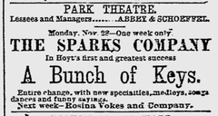 Vintage advertisement for Park Theatre in Boston, Massachusetts from 1887