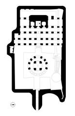Architectural floor plan of Pataleshwar Caves Hindu temple in Pune, showing entrance, mandapas and sanctums dedicated to deities.