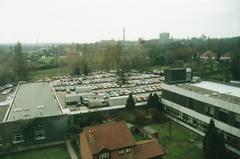 Aerial view of BBC Pebble Mill broadcasting site in Birmingham in 1992