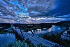 360 Bridge in Austin Texas before a rainstorm with dark stormy clouds