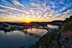 360 Bridge at sunset over water in Austin Texas
