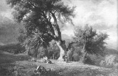 Painting of Normafa by Keleti Gusztáv showing a scenic landscape with trees and hills