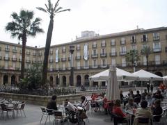 Plaza Barria in Bilbao with historic European architecture and street lamps
