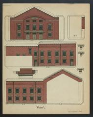 Color lithograph of a detailed model of Plymouth Church in Brooklyn, New York