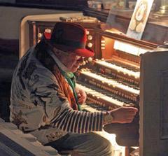 Charlemagne Palestine preparing Aeolian-Skinner organ at Plymouth Church, March 6, 2014