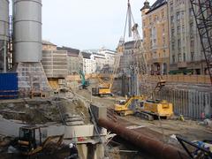 Construction work at M4 metro station Móricz Zsigmond körtér in Budapest