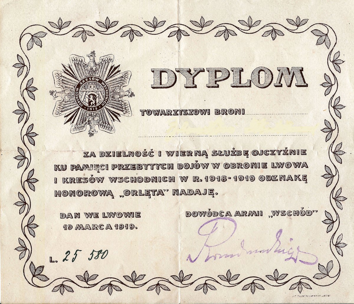 Honorary Badge Award Diploma Orlęta
