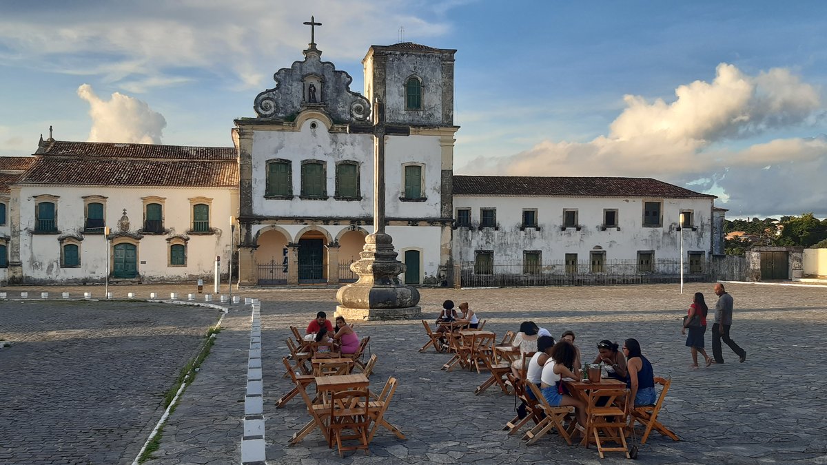 Panoramic view of São Francisco Square in the historic center of São Cristóvão, Brazil with colonial architecture and a church