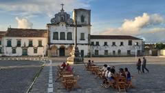 Panoramic view of São Francisco Square in the historic center of São Cristóvão, Brazil with colonial architecture and a church