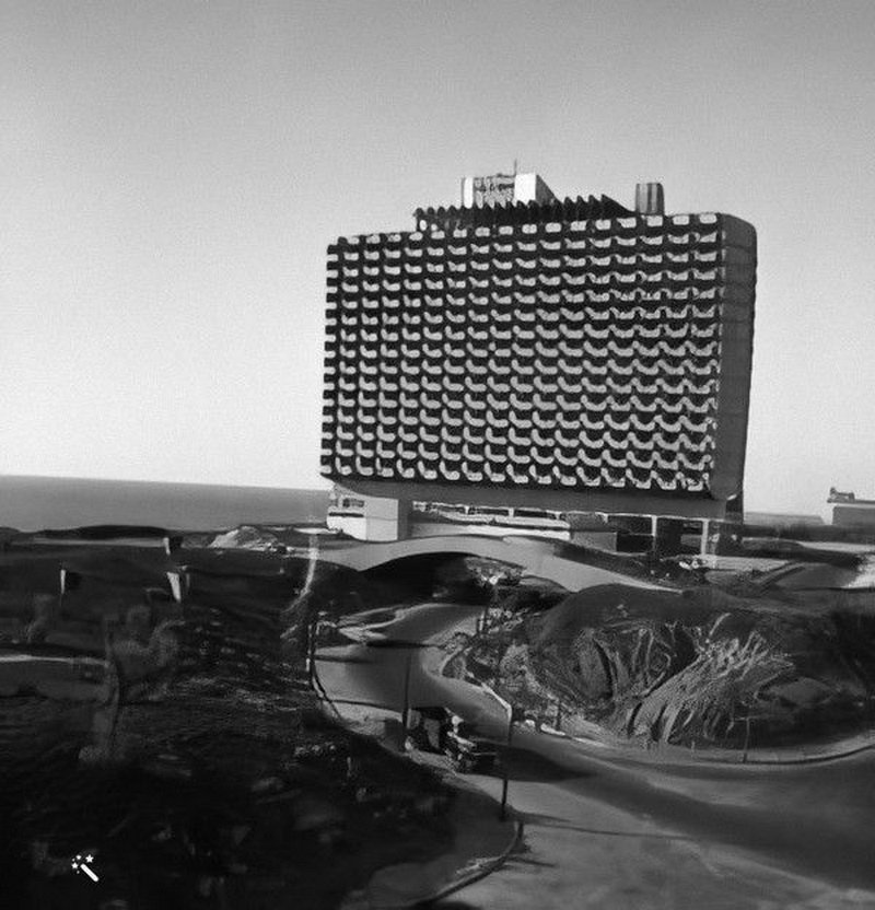 Hilton Hotel on the seafront in Tel Aviv with view of the Mediterranean Sea and nearby beach