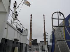Dublin to Holyhead ferry leaving Dublin port with a Dublin Port pilot boat following