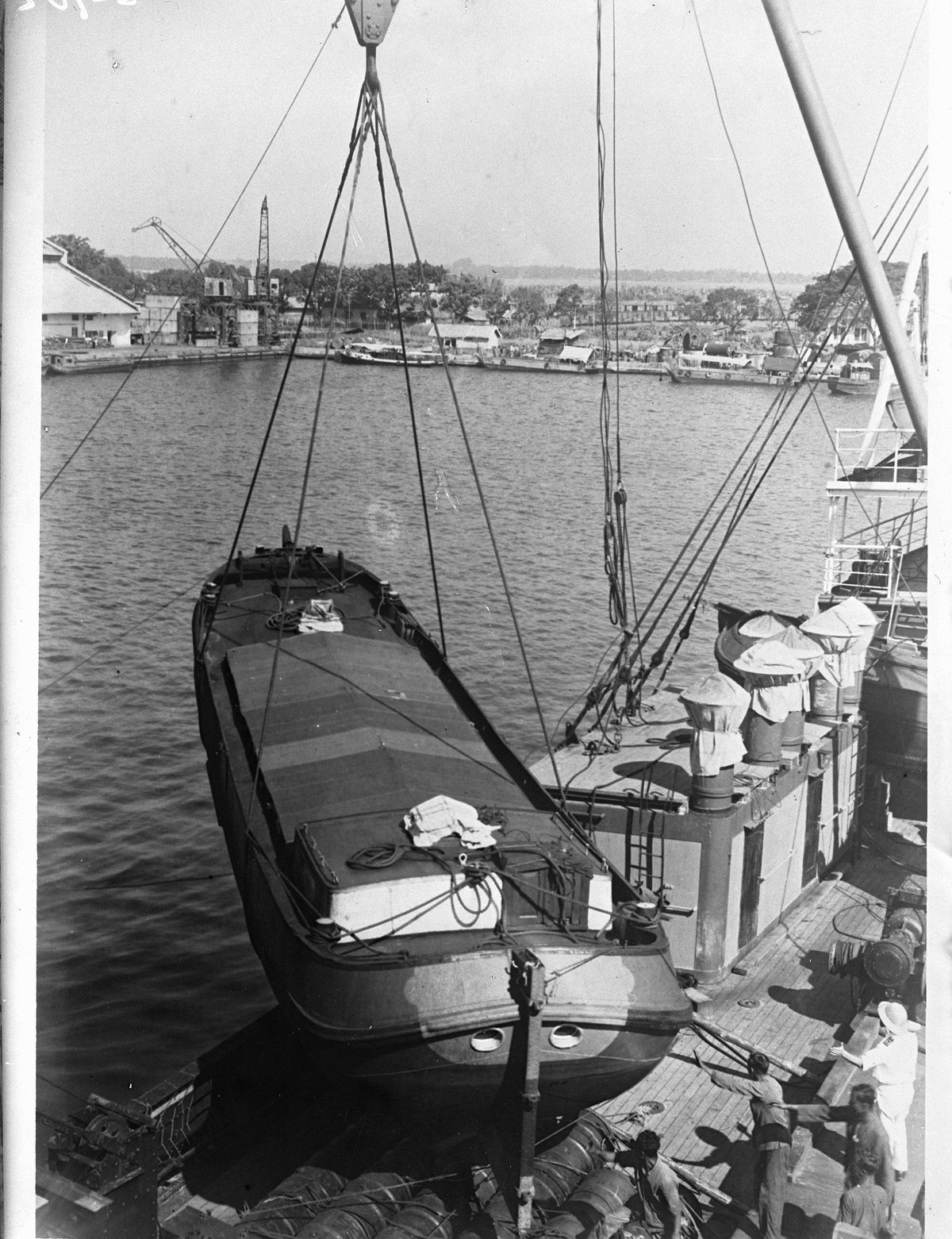 Arrival of Frisian tjalk sailing barges at Tanjung Priok port in Jakarta on June 30, 1947
