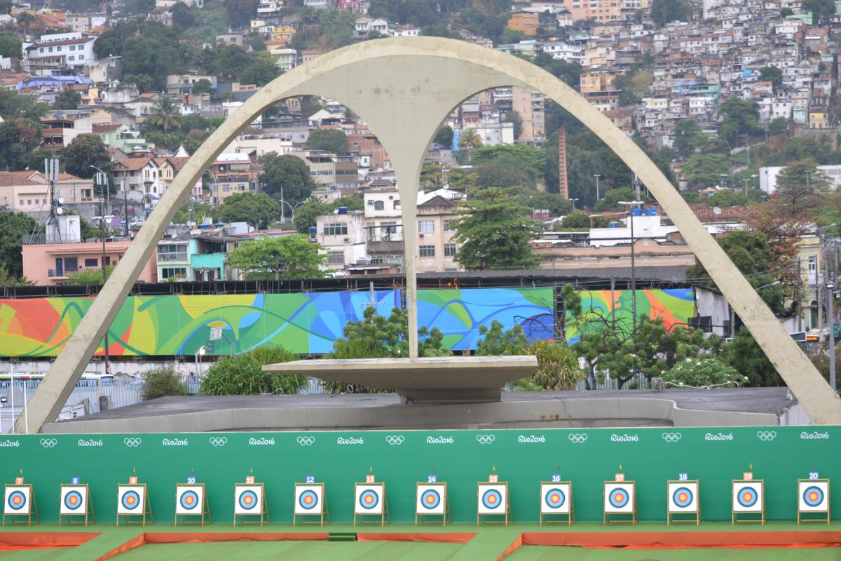 Panoramic view of Praça Da Apoteose arch in Rio de Janeiro Brazil with clear blue sky