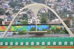 Panoramic view of Praça Da Apoteose arch in Rio de Janeiro Brazil with clear blue sky
