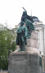 Prešeren Monument in Ljubljana with blue sky