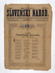 Cover page of Slovenski narod newspaper on unveiling of Prešeren monument