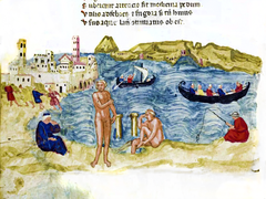 Map detail from 'De Balneis Puteolanis' by Pietro da Eboli showing the Gulf of Pozzuoli