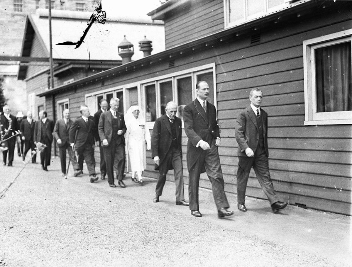 Visit of Gloucester at Prince of Wales Hospital Randwick with former Prime Minister Billy Hughes behind the Prince