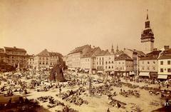 Zelný trh historical market square in Brno, Czech Republic in 1894