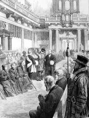 Royal Maundy service 1877 Holy Thursday distribution of Maundy charity at Whitehall with salver and Royal alms