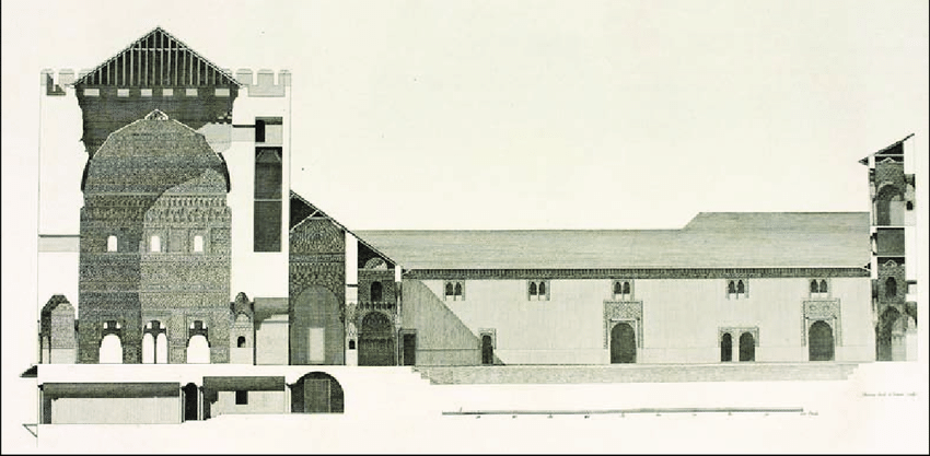 Historical section view of the Palacio de Comares from Voyage pittoresque et historique de L' Espagne 1812