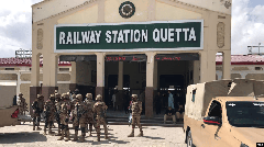 Pakistani army personnel stationed at Quetta railway station keeping watch after Jaffar Express hijacking